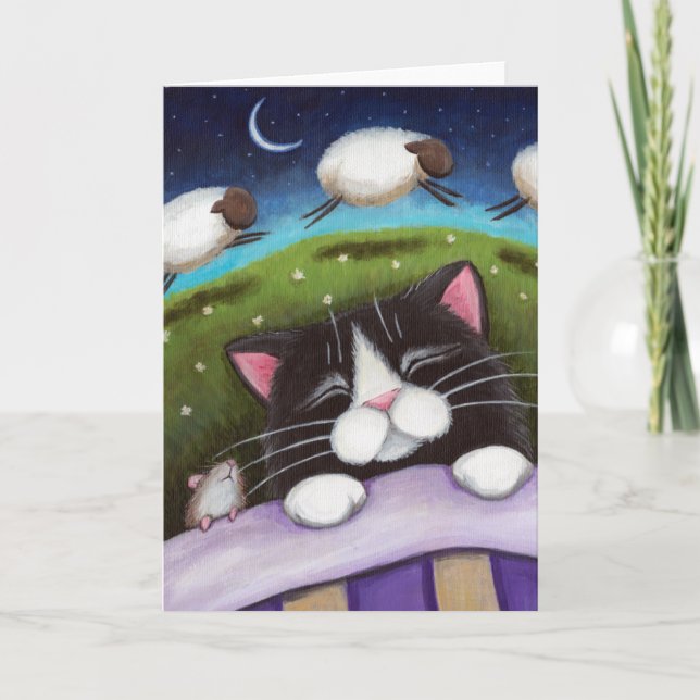 Dormir Chat & Souris Rêve de mouton - Carte d'art  (Devant)