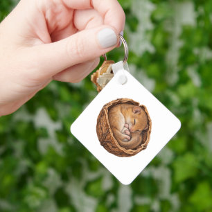 Dormouse Curled in a Walnut Shell Keychain