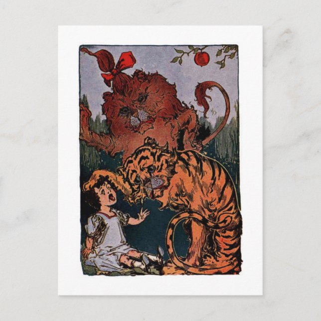 Dorothy with the Cowardly Lion and a Tiger Postcard (Front)