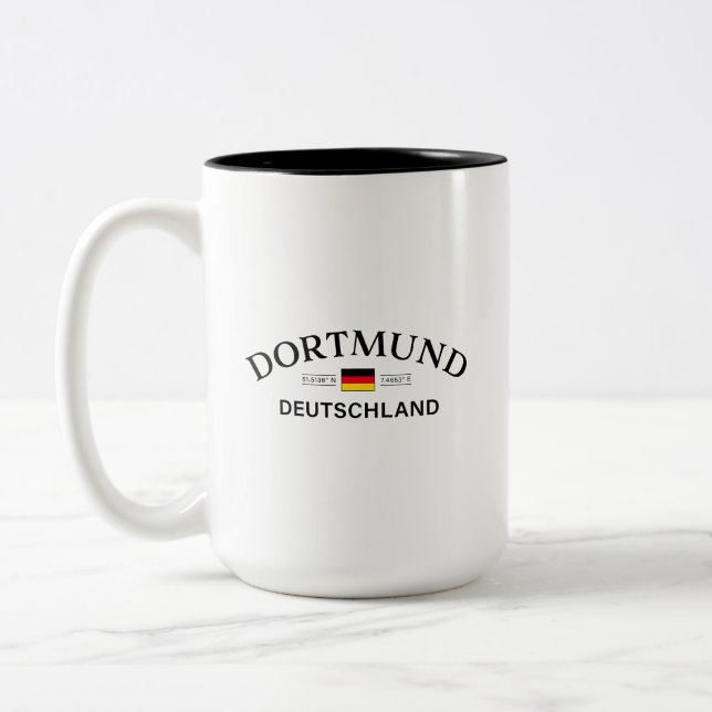 Dortmund Deutschland Coordinates German Two-Tone Coffee Mug (Left)