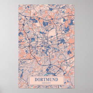 Dortmund Germany Breezy City Map Travel Poster