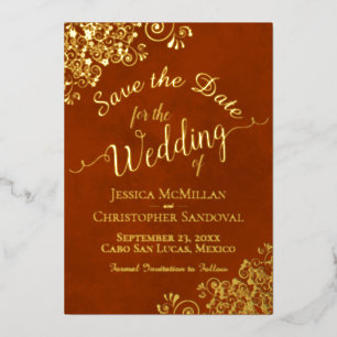 Dorure sur carton Faire-part de mariage orange rou