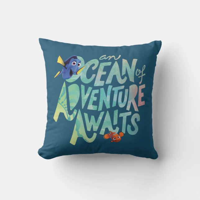 Dory & Nemo | An Ocean of Adventure Awaits Throw Pillow (Front)