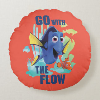 Dory & Nemo | Go with the Flow Watercolor Graphic Round Pillow