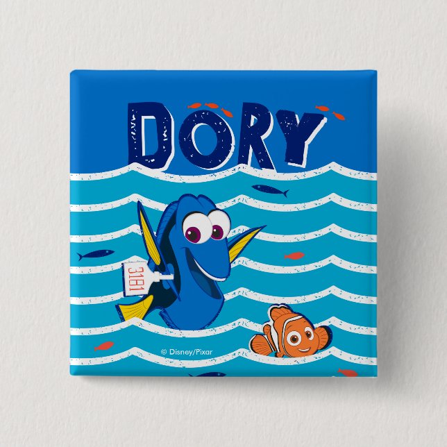 Dory & Nemo Love to Swim 2 Inch Square Button (Front)