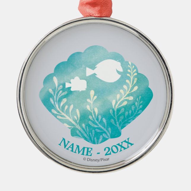 Dory & Nemo | Shell Graphic Add Your Name Metal Ornament (Front)