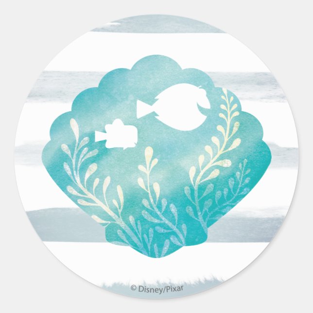 Dory & Nemo | Watercolor Shell Graphic Classic Round Sticker (Front)
