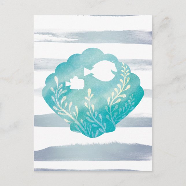 Dory & Nemo | Watercolor Shell Graphic Postcard (Front)