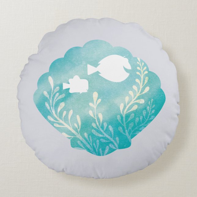 Dory & Nemo | Watercolor Shell Graphic Round Pillow (Front)