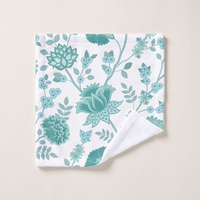 Dos de motifs floraux jacobéens sur blanc (Gant de toilette)