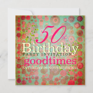 Dos Dots Pink Retro Bubble 50th Birthday Party Invitation
