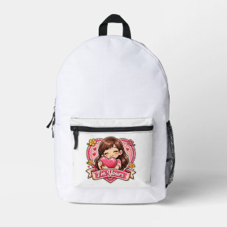 Dos Imprimé Jolie Fille Enlaçant Sac à Coeur
