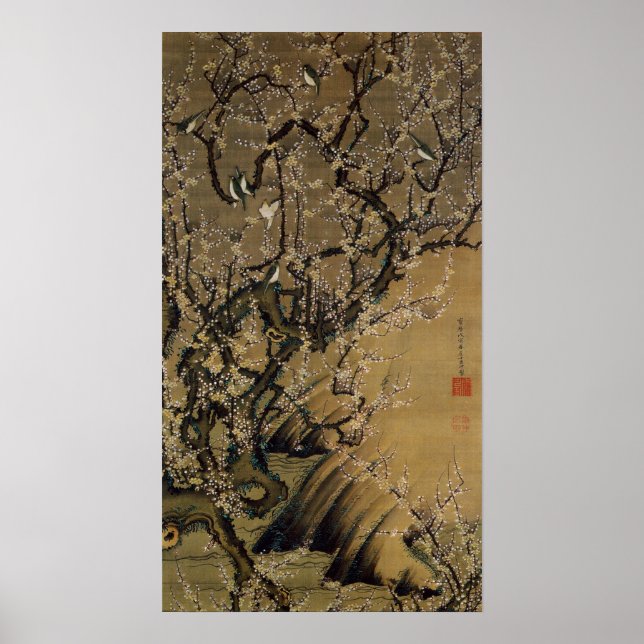 Doshoku Sai-e (2) Plum Blossoms Bird, Jakuchu ITO Poster (Front)