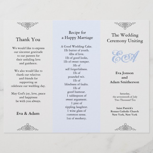 Dossier du programme de mariage gris bleu (Devant)
