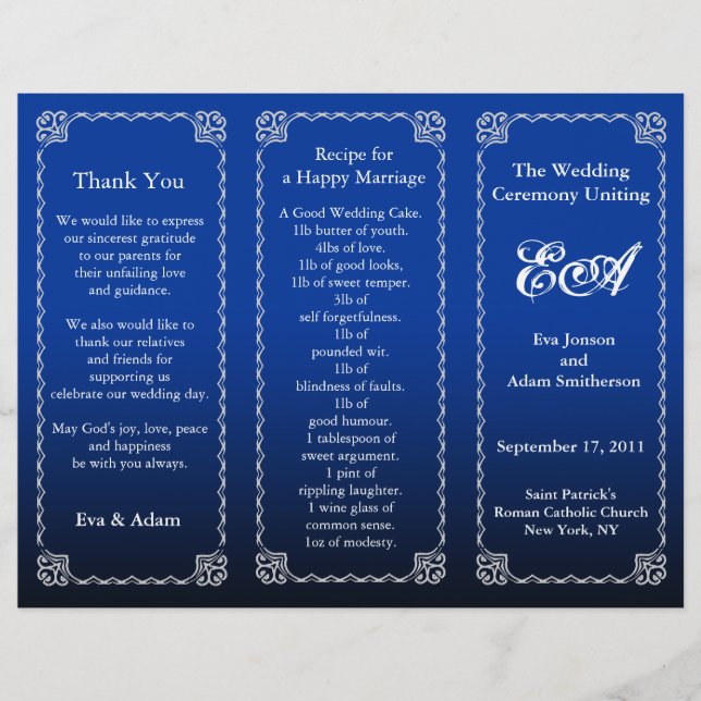 Dossier du programme de mariage Royal Blue (Devant)
