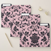 Elégant moderne rose et noir Rose Damask