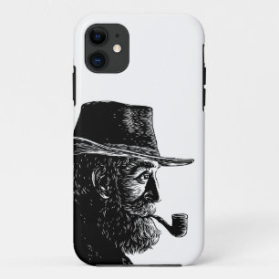 Dot and Line Portrait: Wise Old Man Smoking a Pipe iPhone 11 Case