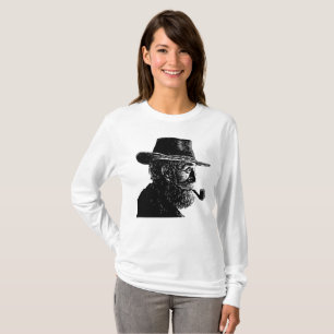 Dot and Line Portrait: Wise Old Man Smoking a Pipe T-Shirt