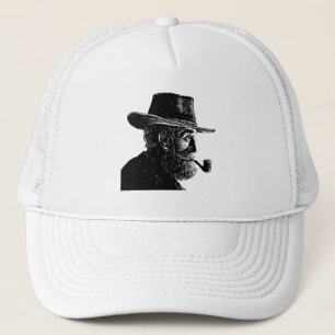 Dot and Line Portrait: Wise Old Man Smoking a Pipe Trucker Hat