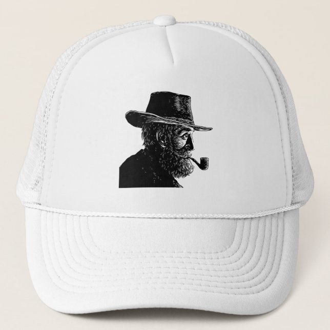 Dot and Line Portrait: Wise Old Man Smoking a Pipe Trucker Hat (Front)