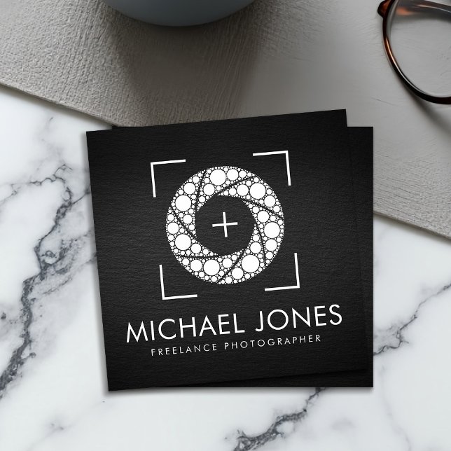 Dot Art Camera Shutter Photographer Square Busines Business Card (Creator Uploaded)