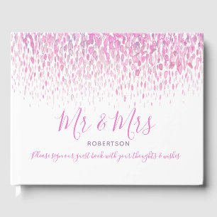 Dot art cascade custom pink purple grey wedding guest book