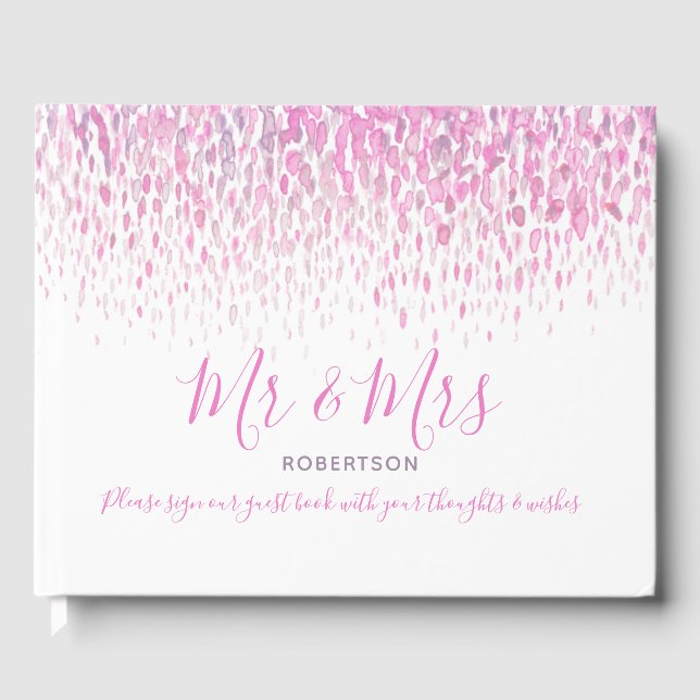 Dot art cascade custom pink purple grey wedding guest book (Front)