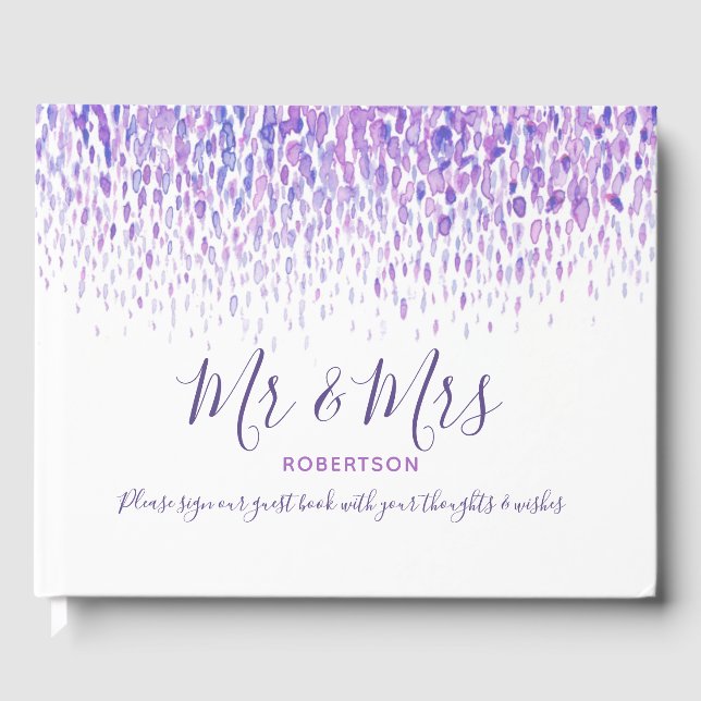 Dot art cascade custom purple wedding guest book (Front)