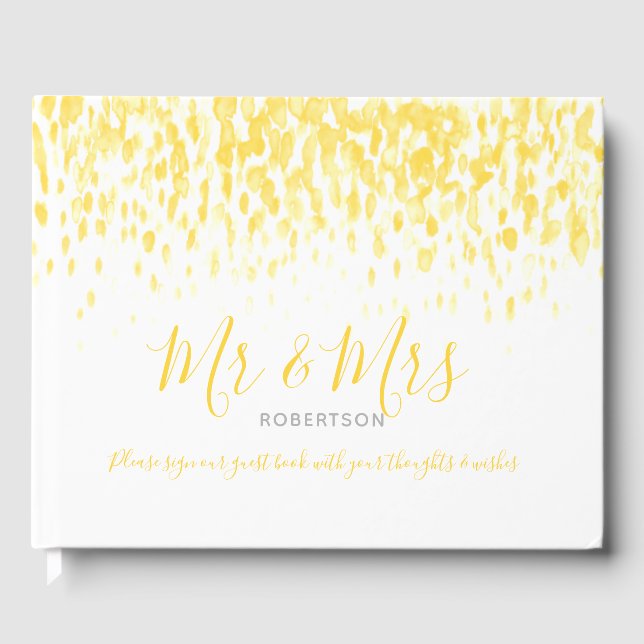 Dot art cascade custom warm yellow wedding guest book (Front)
