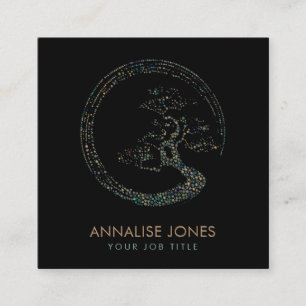 Dot Art Enso Circle  Bonsai Tree Marble and Gold Square Business Card