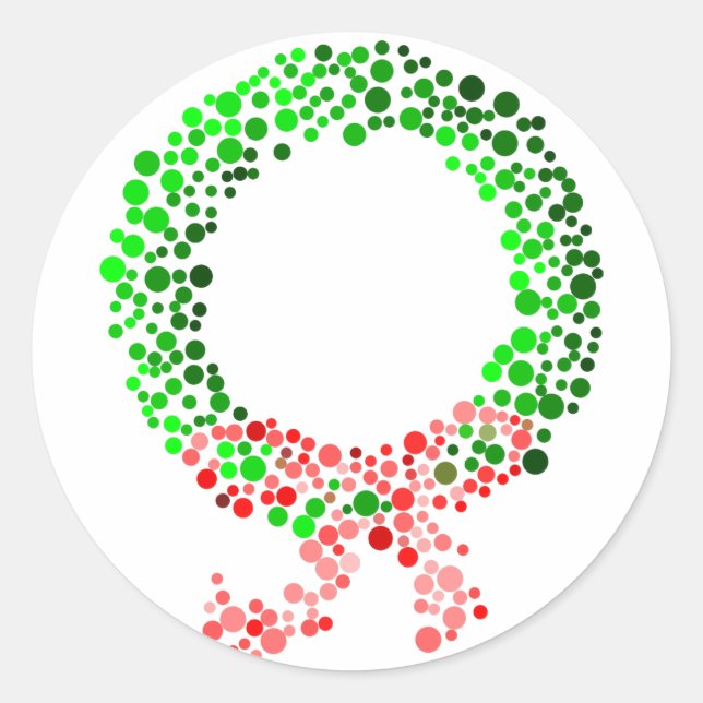Dot Christmas Wreath with Bow Classic Round Sticker (Front)