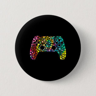 Dot Day Gamers Boy Game Controller Colourful Polka 2 Inch Round Button
