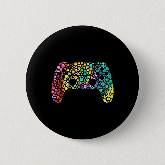 Dot Day Gamers Boy Game Controller Colourful Polka 2 Inch Round Button (Front)