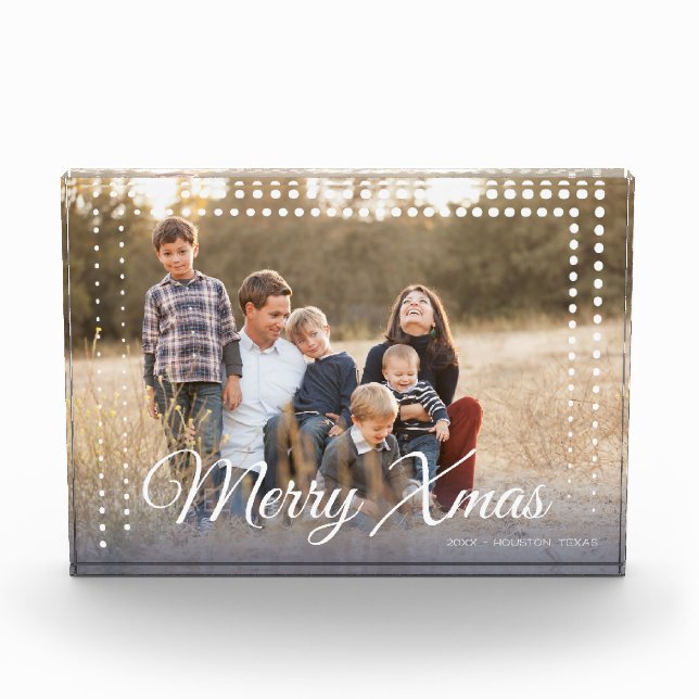 Dot Frame Merry Xmas Keepsake Photo Block (Front)