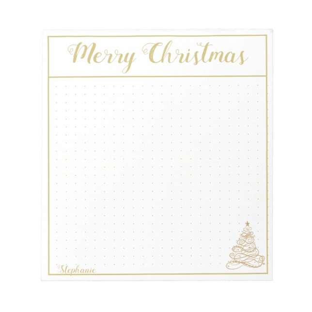 Dot Grid:  Golden Filigree Christmas Tree Notepad (Front)
