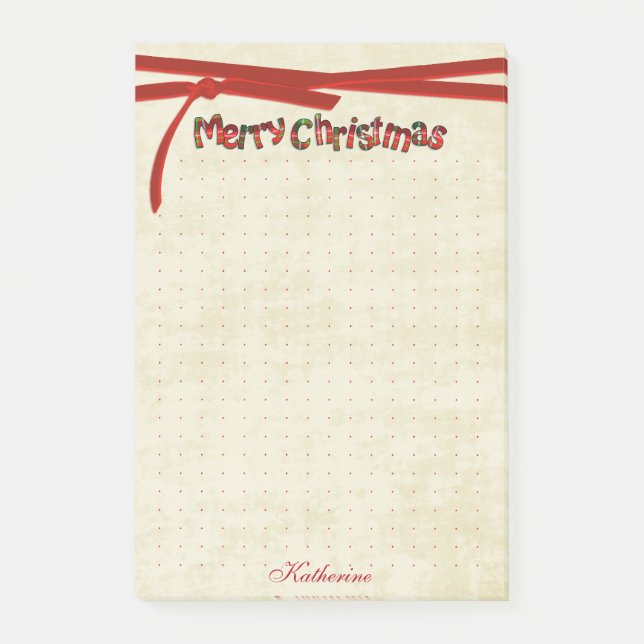 Dot Grid Merry Christmas Tartan Pattern Typography Post-it Notes (Front)