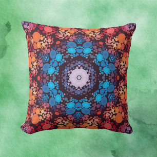 Dot Mandala Blue Red and Orange Throw Pillow