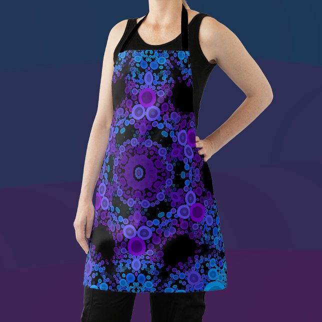Dot Mandala Flower Blue and Purple Apron (Creator Uploaded)