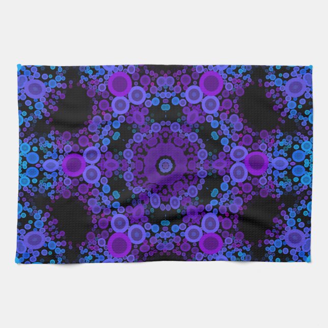 Dot Mandala Flower Blue and Purple Kitchen Towel (Horizontal)
