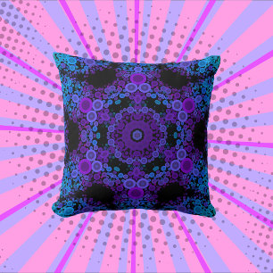 Dot Mandala Flower Blue and Purple Throw Pillow