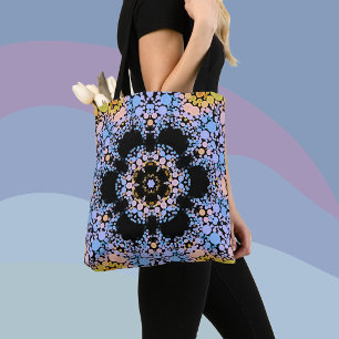Dot Mandala Flower Blue and Yellow Tote Bag