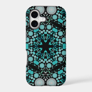 Dot Mandala Flower Blue Green and Grey