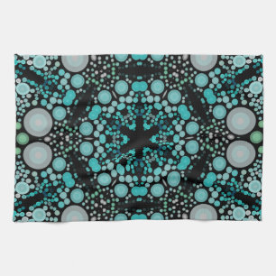Dot Mandala Flower Blue Green and Grey Kitchen Towel