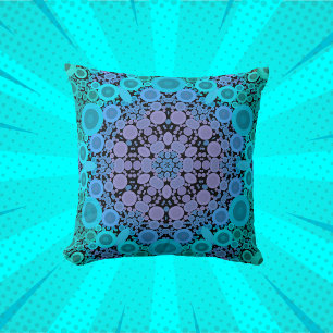 Dot Mandala Flower Blue Green and Purple Throw Pillow