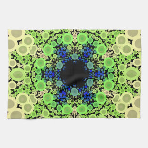 Dot Mandala Flower Blue Green and Yellow Kitchen Towel