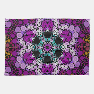 Dot Mandala Flower Blue Pink and Yellow Kitchen Towel