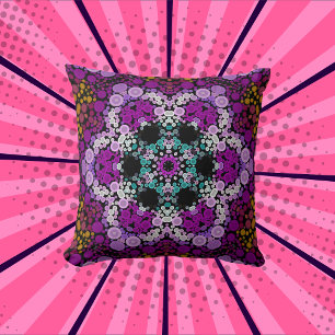 Dot Mandala Flower Blue Pink and Yellow Throw Pillow