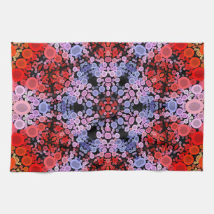 Dot Mandala Flower Blue Red and Pink Kitchen Towel