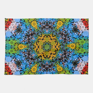Dot Mandala Flower Blue Yellow and Green Kitchen Towel