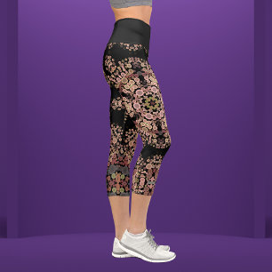 Dot Mandala Flower Brown and Grey Capri Leggings